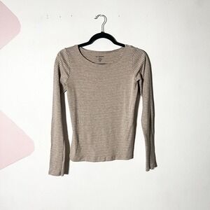 100% Cotton Long Sleeve Top Small Brown Striped Made in Italy